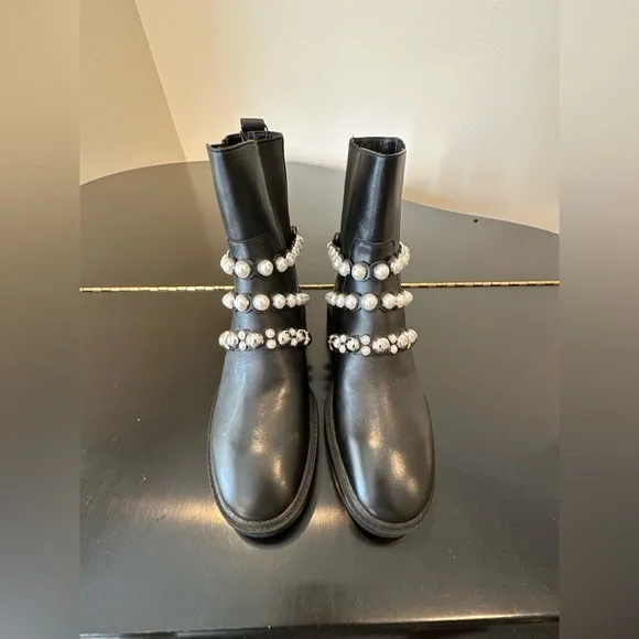 NWT RARE Luxury Winter Minimalist Zara Pearl Strap Genuine Leather Ankle Boots - Picture 9 of 17